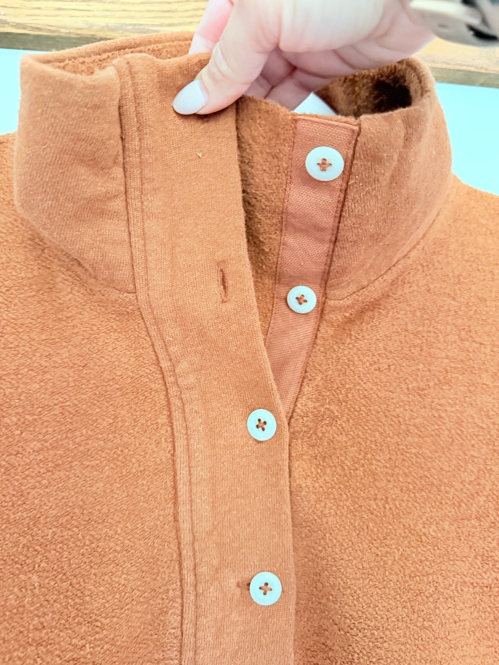 REI Co-op "Wallace" Lake Hemp Cotton Rust Orange Fleece Pullover Gorpcore Camp - Picture 6 of 16